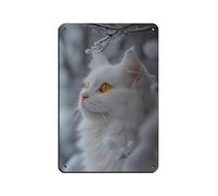 White Cat Art Tin Sign Vintage Metal Pub Club Cafe Bar Home Wall Art Decoration Poster Retro 8x12inch(20x30cm)