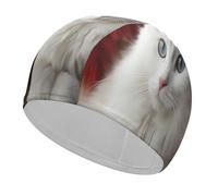 White Cat Bathing Cap High Elasticity Swimming Caps Fit Both Long Hair Short Hair Comfortable Large Shower Cap for Drag Reduction and Hair Protection