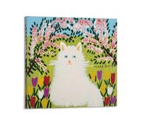White Cat by Maud Lewis Painting Art Poster Print Photo Art Canvas Home Decorative Bedroom Modern Decors 28x28inch(70x70cm)