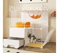 White Cat Cage, DIY Cat Playpen, Semi-enclosed Design, Suitable for 1-2 Cats To Exercise, Use On The Balcony, In The Bedroom or Outdoors