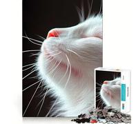 White Cat Close-Up Jigsaw Puzzle1000 Pieces Mind Train Fun Clean Cut Sturdy Components Captivating Leisure for Cozy Indoors (50x75cm)