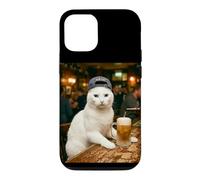 White Cat Drinking Beer Bartender Case for iPhone 12/12 Pro