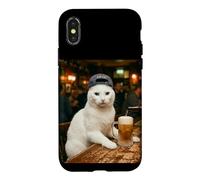 White Cat Drinking Beer Bartender Case for iPhone X/XS