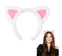 White Cat Ear Headband for Women, Soft Fuzzy Spa Headband - Comfortable Makeup & Washing Face Accessory for Yoga, Halloween & Cosplay