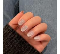 White Cat Eye Press on Nails Short Square, SXVME Glitter Glue on Nails Sparkly Shiny Fake Nail Press on With Design, Cute Bling Extra Short Coffin False Nail for Women Small Sizes 30 Pcs