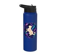 White Cat Floating in Cosmic Galaxy Nebula Space Stainless Steel Insulated Water Bottle