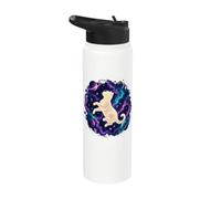 White Cat Floating in Cosmic Galaxy Nebula Space Stainless Steel Insulated Water Bottle