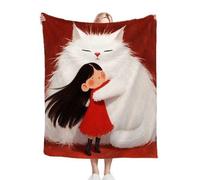 White Cat GirlPattern Kids Blanket 40x50 Inches, Ultra Soft Single Bed Flannel Blanket for Bedroom, Living Room, Luxury Microfiber 3D Print Throw for Boys and Girls ab38