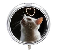 White Cat Heart Pill Case Box with 3 Compartment Medicine Vitamin Organizer for Purse Pocket 5x5cm