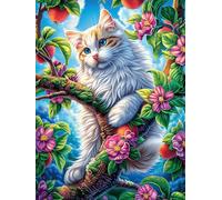 White Cat in A Cherry Blossom Tree 1000 Piece Count Premium Jigsaw Puzzle Science Fiction Magical Dream For Adults Teens 14+ Concentration Training Indoor Game Family Game Night Creativity Gift Givin