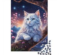 White Cat in Cherry Blossom Tree Jigsaw Puzzle 1000 Pieces for Quiet Evenings, 70x50cm/1000pcs