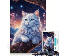 White Cat in Cherry Blossom Tree Jigsaw Puzzle 1000 Recall Fun Play Advanced Laser Cutting Tech Holiday Indoor Entertainment Toy (38x26cm)