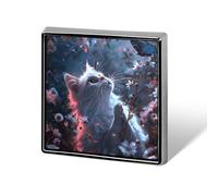 White Cat in Flowers Brown And Tan Lapel Pin for Men Women Square Fashion Brooch Pin - Cute Enamel Badges, Aluminum Alloy Metal Pinback for Hats, Shirts, Bags, Jackets & Accessories