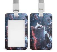 White Cat in Flowers ID Badge Holder with Lanyard, Breakaway Lanyard Vertical ID Card Protector Case Multi-Use Badge Holder for Office, Teacher, Nurse