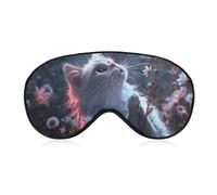 White Cat in Flowers Sleep Mask for Women Men Side Sleeper Eye Cover with Adjustable Strap Soft Breathable Blackout Mask Slip-Free Deep Sleeping Travel Essentials