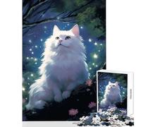 White Cat In Forest Teenagers Puzzles 1000 Piece Jigsaws Great Gifts for Games Birthday Present Educational Toy for Ages 14 And over (38x52cm)