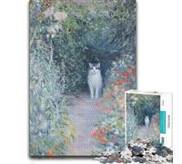 White Cat in Garden Wooden Jigsaw Puzzle for Adults, Gift Idea, 500 Pieces | Clear image details: a practical indoor pastime at home.