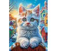 White Cat in Magical Forest 300 Pieces Set Classic Jigsaw Puzzle Couple Puzzle Partners Mind Relaxation Wall Decor Easter New Year Premium Cardboard 300 PCS