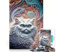 White Cat in Ornate Setting Adult Jigsaw Puzzles1000 Pieces Brain Game Gift High Precision Die Cut Relaxing Indoor Group Activity (38x52cm)