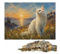 White Cat in Starry Night Wooden Jigsaw Puzzle 500 Pieces, Gift for Adults | Puzzle for Adults: clear image areas for detailed puzzle work over several sessions.
