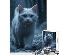 White Cat in Winter Snowfall 1000 Piece Puzzle For Teenagers Great Gifts for Games Difficult Challenge Toy Wall Decor for Age 14+ Game (50x75cm)
