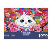 White Cat Jigsaw Puzzles Puzzles for Adults Kids. 1000 Piece Cherry Blossoms & Butterflies Great Gifts Challenge Toy Educational Games Home Decoration for Educational Games Gifts 38x26cm/1000pcs