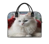 White Cat Laptop Tote Bag Casual Travel Handbag Multi Pocket Shoulder Bags for Work Travel