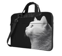 White cat looking into the distance Printed Laptop Crossbody Bag Crossbody Briefcase Easy To Use When Traveling For Business, Black, 13 inch