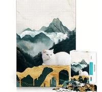 White Cat Mountain Landscape 1000 Piece Teenager Puzzles Brain Boosting Play Tight Interlock No Gaps Relaxing Indoor Group Activity (38x26cm)