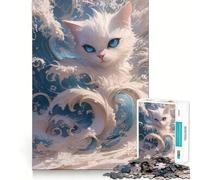 White Cat Ocean 1000 Piece Jigsaws Creative Skill Toy Tight Lock No Loose Pieces Bonding Activity for Loved Ones (38x26cm)