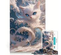 White Cat Ocean 1000 Piece Teenager Puzzles Brain Boosting Play Tight Interlock No Gaps Relaxing Indoor Group Activity (50x75cm)