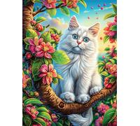 White Cat on A Blossom Branch 300 Piece Jigsaw Puzzle for All Ages Scenery Science Fiction Jigsaw Perfect Festival Gift Family Gathering Brainteasing Relaxation Living Room Decor 300 PCS