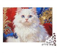 White Cat on Silk 1000 Pieces Paper White Cat Puzzles for Teens Precision-engineered Stress Reliever Screen-free Activity 70x50cm/1000pcs