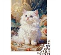 White Cat on Silk 1000 Pieces Thick Cardboard White Cat Puzzles for Puzzle Lovers Precision-engineered Screen-free Activity Gift for Family 38x26cm/1000pcs