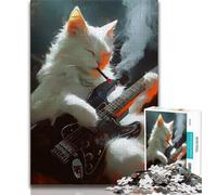 White Cat Playing Guitar 1000 Piece Jigsaw Puzzle for Adults Teens,Brain Intelligence Challenge Addictive Toys for Home Decoration (75x50cm)
