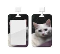 White Cat Printed Card Badge Holder Id Badge Card Holder Badge Holders with Lanyards for Offices Staff Access Card Metro Card