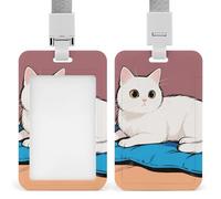 White Cat Retractable ID Badge Holder with Lanyard - Vertical Badge Reel,Keychain Clip,Name Tag Id Card Holder Protector for Nurse Officer Teacher Security Staff Women Men