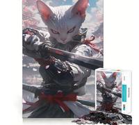 White Cat Samurai Jigsaw 1000 Pieces for Teenagers Mental Boost Game Firm Fit Secure Assembly Family Fun Night Activity (38x52cm)