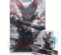 White Cat Samurai Jigsaw Puzzles 1000 Cognitive Skill Toy Smooth Burr Free Surface Relaxing Indoor Group Activity (38x26cm)