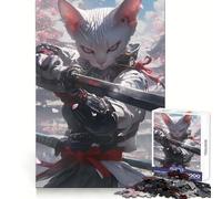 White Cat Samurai Jigsaw Puzzles for Teenagers 1000 Pieces Brain Wellness Mind Calming Fun Perfect Lock (38x26cm)