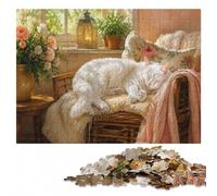 White Cat Sleeping on a Rocking Chair Jigsaw Puzzle for Adults, 500 Pieces | Clear image details - a simple way to organise the image on weekends.