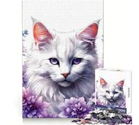 White Cat Surrounded by Purple Flowers 1000 Piece Jigsaw Puzzles Clear Thinking Soft Distraction Precise Edges Meaningful Gift (38x52cm)