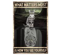 White Cat Tin Sign Tiger Vintage Metal Tin Sign What Matters Most Is How You See Yourself Plaque Poster Retro Wall Decor Tin Signs 6x8 Inch