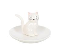 White Cat Trinket Dish | Ceramic Cat Face Jewellery Plate for Cat Lovers