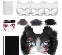 White Cat - Unpainted Animal Cosplay | White Paper Feline Costume Accessory, Customizable Costume Accessory, Full Craft for Carnival, Halloween Accessories and Theatre