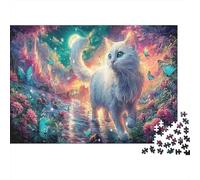 White Cat Walks with Butterflies Jigsaw Puzzles for Adults,1000 Pieces Pet Challenging Puzzle, Home Decoration Great Gift for Adults 52x38cm/1000pcs