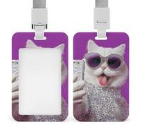 White Cat Wearing Sunglasses with Silver Diamonds ID Badge Holder Retractable Clip Card Holder Card Protector Name Badge Name Tag for Work Office Doctor Nurse