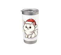 White Cat Winter with Santa Hat Stainless Steel Insulated Tumbler