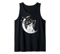 White Cat Witch Hat Crescent Moon Protection Symbol Scary Tank Top