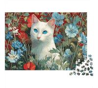 White Cat with Blue Eyes Jigsaw Puzzles Russian Folk Art Challenge Toy Educational Games Home Decoration for Adults& Teenager Age 14 Years Up 1000pcs (75x50cm)
